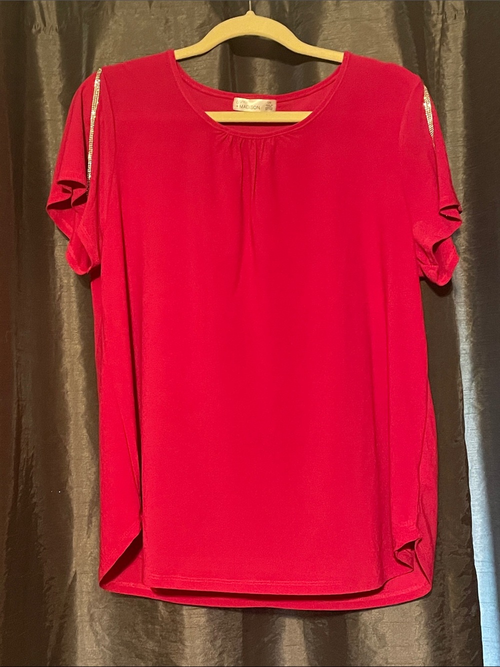 89th & Madison Pink Short Sleeve Tee with Shoulder Sparkle Trim